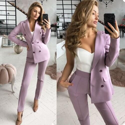 Business Streetwear Women Suits Double Breasted Elegant Pants Blazer Party Office Lady Prom Vintage Female Coat 2 Pieces