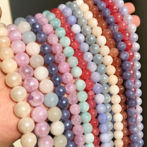 Natural Stones Purple Blue Angelite Round Lucky Jades Beads for Jewelry Making Supplies DIY Bracelet Accessories 15'' 4/6/8/10mm