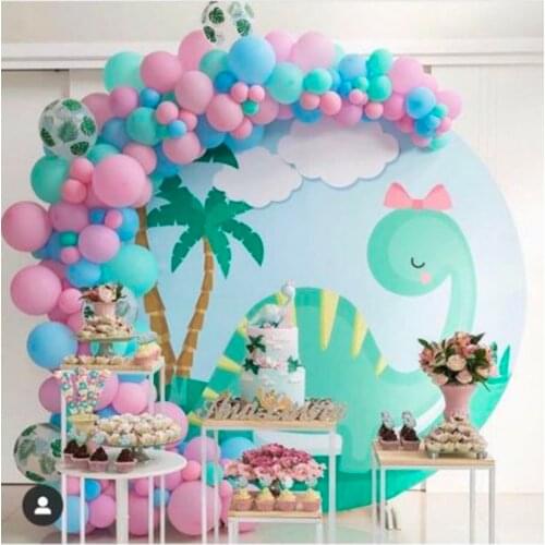 Round Circle backdrop background girl dinosaur theme birthday party decor photo props candy dessert table cover YY-116