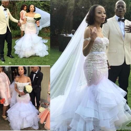 Lace Mermaid Wedding Dresses Off-Shoulder Sashes Appliques Beading Custom Made Bridal Dresses Latest Wedding Gowns