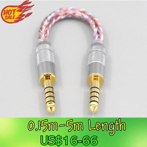 LN007719 4.4mm Balanced Male to 4.4mm Balanced Male Audio Adapter 16 Core Silver OCC OFC Mixed Braided Cable
