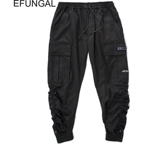 EFUNGAL Pleated Legs Design Harem Joggers Men 2020 Street Fashion Full Length Tactical Pants Hip Hop Streetwear Casual Trousers