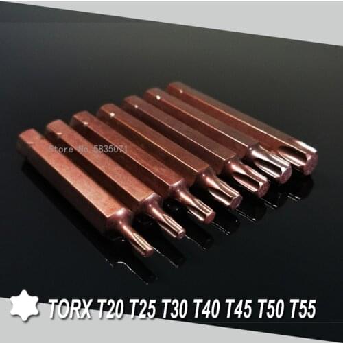 7Pcs Set 75MM Torx Screwdriver Bit 6 Point Spline Auto Repair Tools 10mm Hex Shank for Impact Screwdriver Hand Tools Set T20-T55