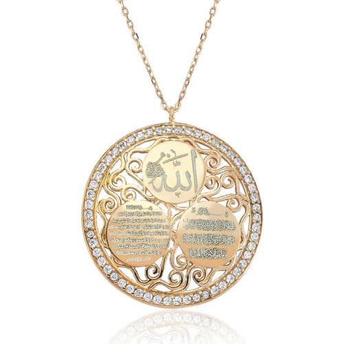 Real Silver 925 Jewelry Silver Ayetel Kursi Evil Eye Prayer Allah Written Lady Necklace