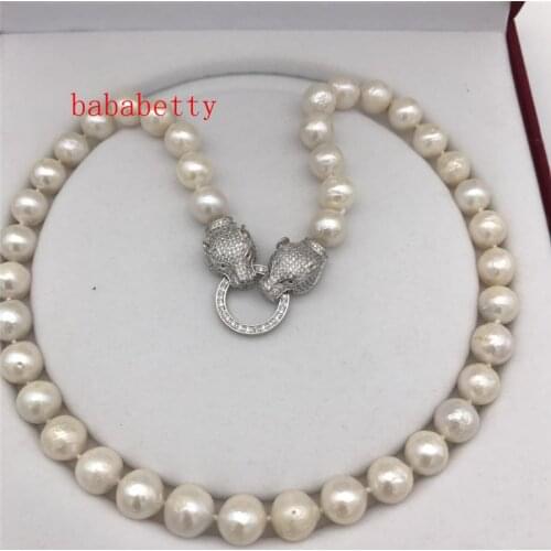 New fashion 11-12 mm natural white baroque Edison pearl necklace 20 inches leopard clasp No box
