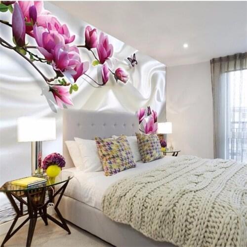 Beibehang photo wallpaper wall painting art Romantic minimalist green living room sofa Magnolia butterfly large mural wall paper