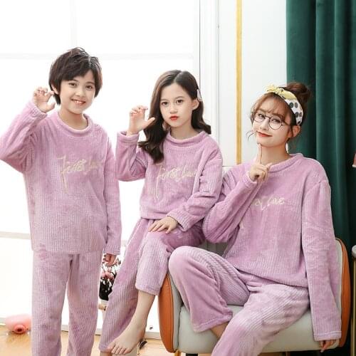 Mother Kids Pajamas Set Thick Warm Winter Girls Boys Sleepwear Family Match Clothes Mom Daughter Homewear Women Velvet Pajamas