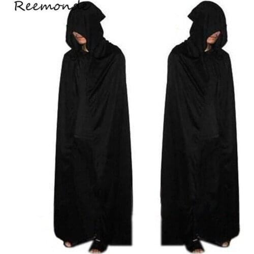 Adult Long Black Hooded Vampire Dress Robes Set Cloaks Cosplay Costumes Witch Capes Death Gothic Heroic Men Halloween