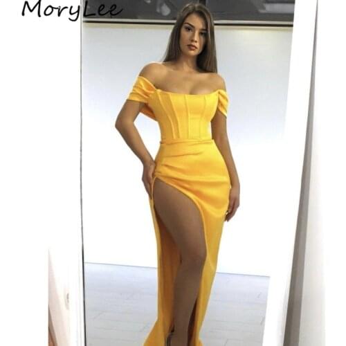 Prom Dresses Scoop Sleeveless Side Slit Silk Satin Pleated Mermaid Prom Dresses With Zipper Back vestidos de fiesta de noche