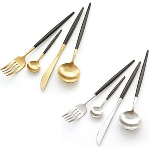 Portugal Stainless Steel Steak Knife Dinner Full Set Luxury Main fork Gold Coffee Soup Scoop Cutlery Set Christmas Gift 1set