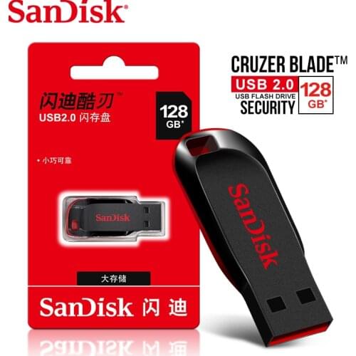 SanDisk 100% Original Cruzer Blade CZ50 USB 2.0 Flash Drive 128GB 64GB 32GB 16GB Pen Drive USB 2.0 Disk Pendrive Memory Stick