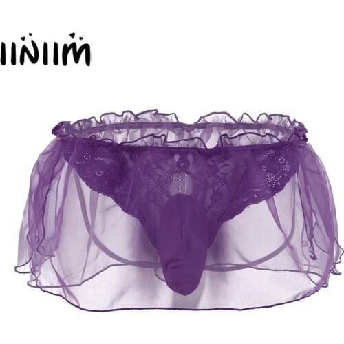 Mens Lingerie Panties Lace Sissy Bulge Pouch Jockstraps Gay Male Panties Flower Organza Open Butt Male Sexy Underwear Underpants
