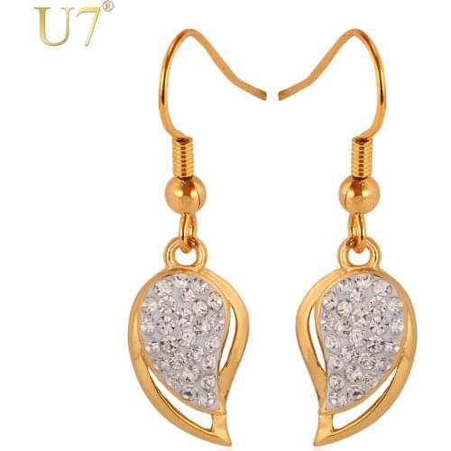 U7 Leaf Earrings Fashion jewelry Trendy Gold Color Rhinestone Wholesale Drop Dangle Earrings For Women gift E508