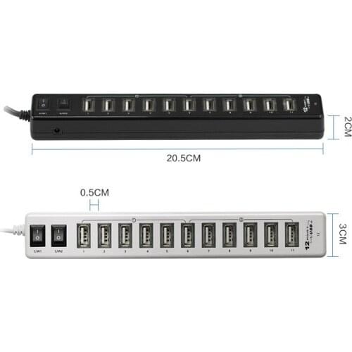 USB Hub 2.0 Adapter 12 Ports with LED Power on/off Switch For PC Laptop Computer
