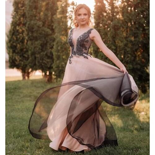 Evening Dress 2020 A-Line Crystal Beading Sleeveless Floor Length V-Neck Women Formal Party Gowns