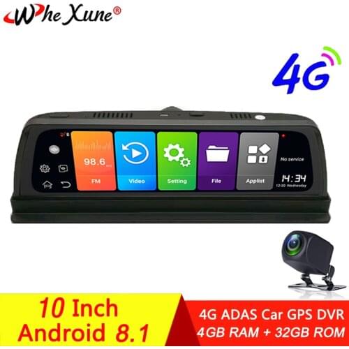 WHEXUNE 10" Android 8.1 4GB+32GB ADAS 10 in 1 DashCam Car DVR Mirror Camera 4G WIFI GPS Bluetooth Full HD 1080P Video Recorder
