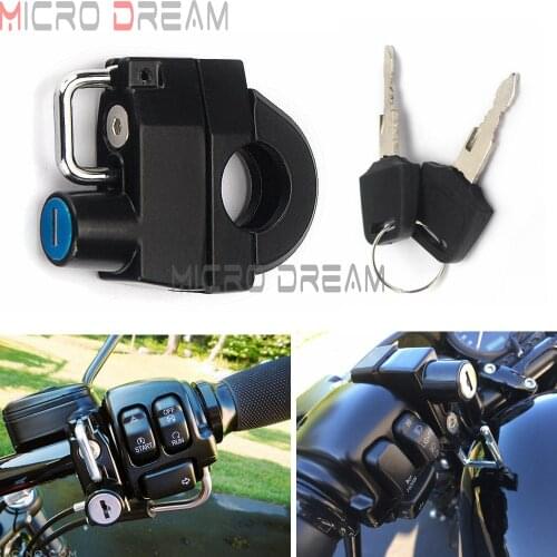 For Harley Bobber Chopper Cafe Racer Custom Helmet Locks Motorcycle Portable Anti-Theft Helmet Lock + 2 Keys for 25mm Handlebar