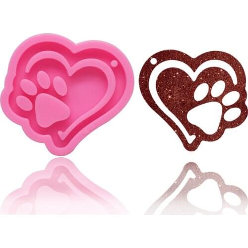 DIY mirror epoxy heart shaped bear paw shape keychain mold cake fudge chocolate decoration silicone mold custom keychain 7.5*8cm
