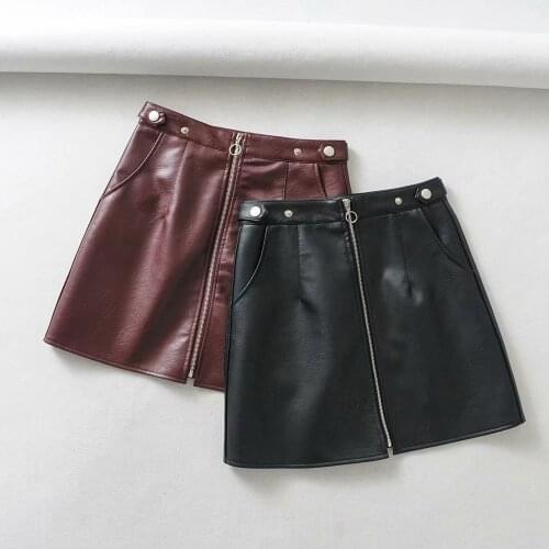 2020 early spring European and American style womens new wholesale high waist pocket zipper PU leather skirt high quality