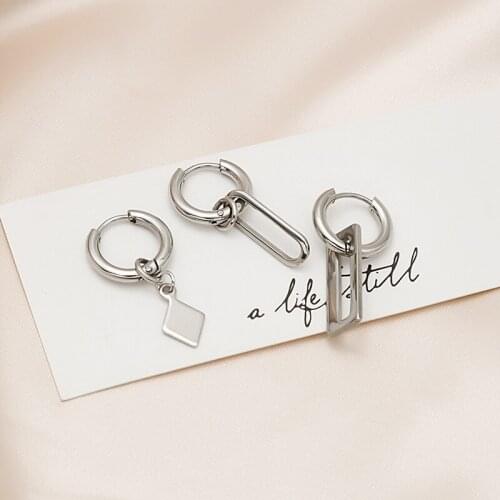 Womens Earrings Rhombus Earring Pendant Stainless Steel Color Vintage Metal Retro Earring 2021 Trendy Fashion Female Jewelry