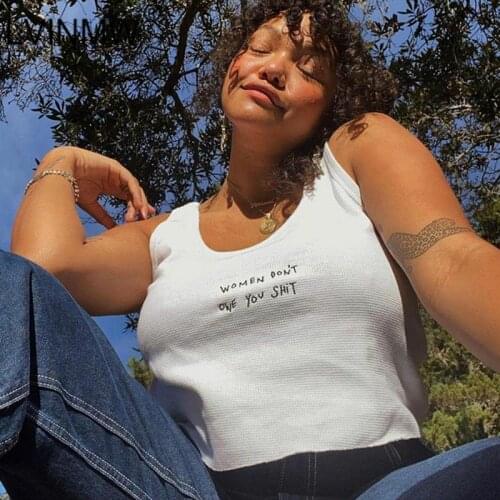 LVINMW Letter Embroidery Solid Basic Bandage Tank Tops Women Square Collar Sleeveless Simple Casual Crop Top Spring Streetwear