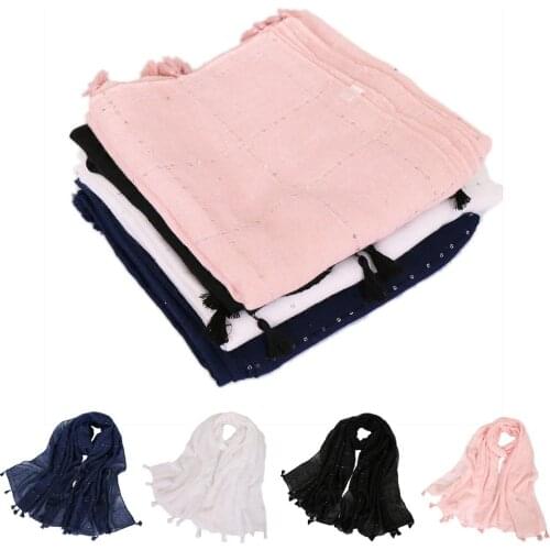 180*90cm Women Headscarf Muslim Hijab Long Scarf Sequins Tassel Islamic Turban Cotton Large Scarves Headscarf Shawl Wrap Fashion