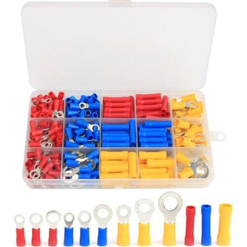 258PCS Ring Butt Wire Crimp Terminals Insulated Electrical Wire Cable Crimping Connector AWG22-10 Assortment Kit