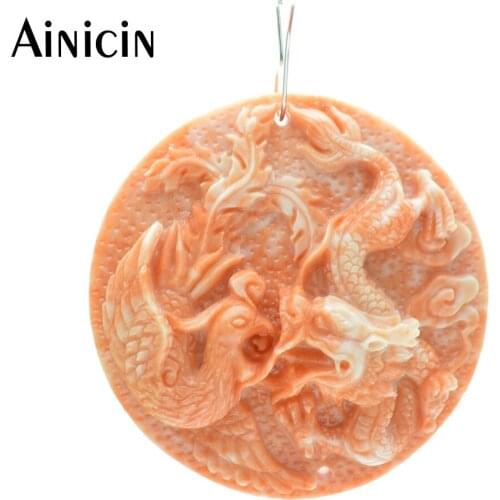 5pcs Resin Powder Pressure Chinese Dragon & Phoenix 55mm Large Size Pendants