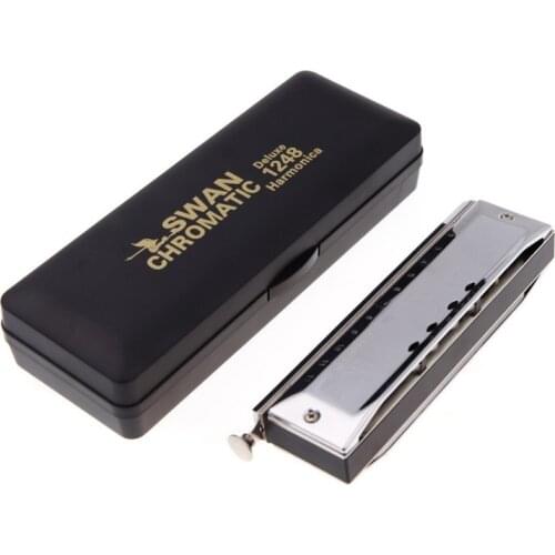 Swan 12 Holes Chromatic Harmonica Gaita Mouth Organ with 48 Tone Key of C Reed Wind Music Instrument
