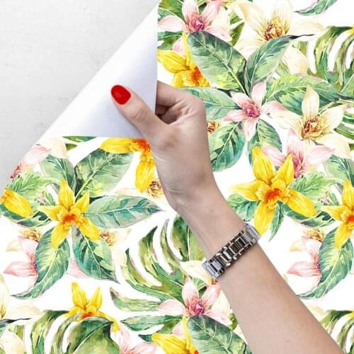 GLOW4U Self Adhesive Tropical Floral Contact Paper Wallpaper for Walls Bathroom Kitchen Shelves Dresser Drawer Furniture