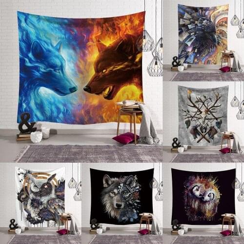 INS Nordic Wind Wolf Tapestry Wall Hanging Home Living Room Cartoon Animal Fabric Hanging Painting Decor Blanket Beach Towel