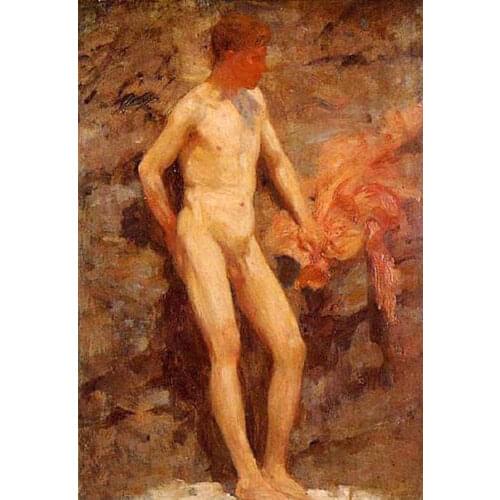 Oil painting Henry Scott Tuke - Nude strong young man after bathing by beach