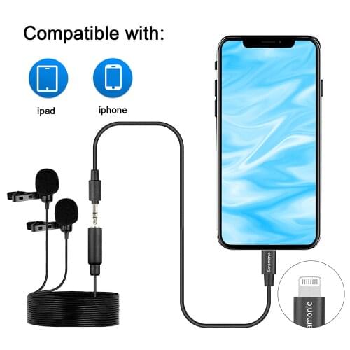 Saramonic LavMicro U1C Digital Dual-Head Lavalier Microphones with Lapel Mic with Lightning Plug Adapter for iPhone iPad iOS MAC