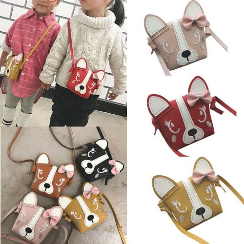 Cute Baby Kid Girl Leather Mini Cute Dog Bow Handbag Coin Bag Cross Body Messenger Satchel Bags Little 3D Ears Purses Kids Gift