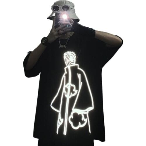 Summer 2021 ins reflective fire ninjas with earthy short-sleeved T-shirt mens trend loose couple dress net red top tide