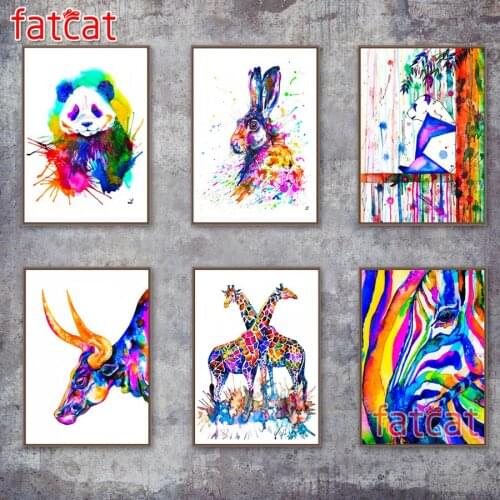 FATCAT 5d diy diamond painting abstract watercolor color animal rabbit panda full diamond embroidery sale home decor AE1772