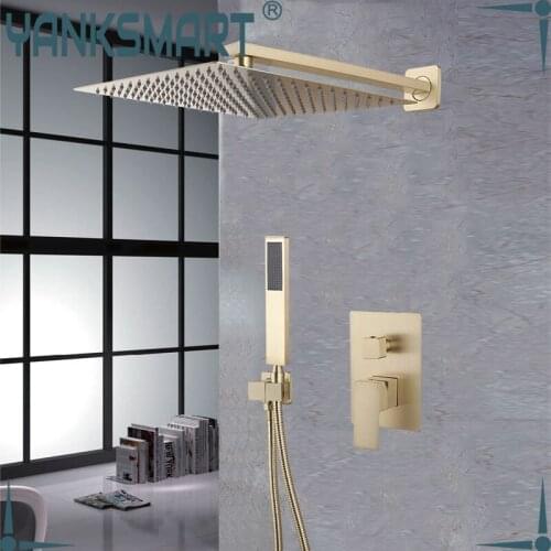 Shower Set 12 Inch Shower Nozzle Bathroom Showers Faucet Set brushed gold Wall Mounted Rainfall Faucets Single Handle Ceramic