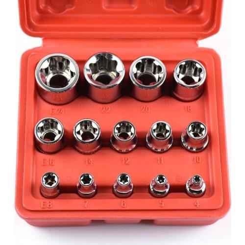 14-piece set of E-shaped socket combination flower type 1/2 3/8 1/4 inch e-shaped hexagon socket plum blossom star 6-point set