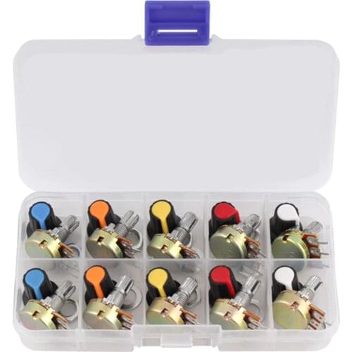 WH148 Potentiometer Kit B1K 2K 5K 10K 20K 50K 100K 500K 1M 15mm Linear Taper Rotary Potentiometer Resistor Set 3pin With Cap
