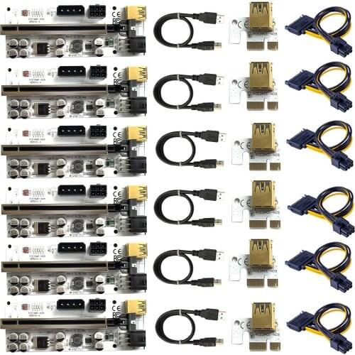 New 6PCS Riser VER010 USB 3.0 PCI-E Riser VER010-X Express Cable Riser For Video Card X16 Extender PCI-E Riser Card For Mining