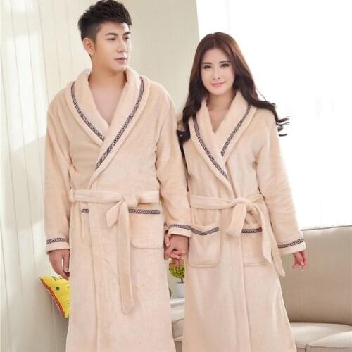 Autumn Winter Couple Velvet Nightgown Men Women Thick Flannel Sleepwear Bathrobe Long Sleeve Daily Belt Lovers Robe Loungewear