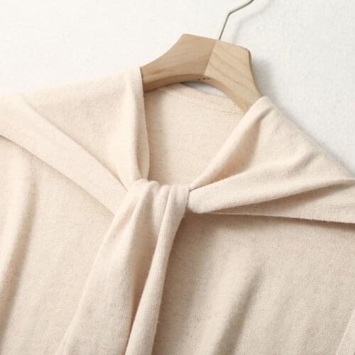 Autumn And Winter New 100% Wool Knitted Shawl Womens Cold-Proof Shoulder Guard Neck Infrared Pierced Cloak Tied Scarf Trend