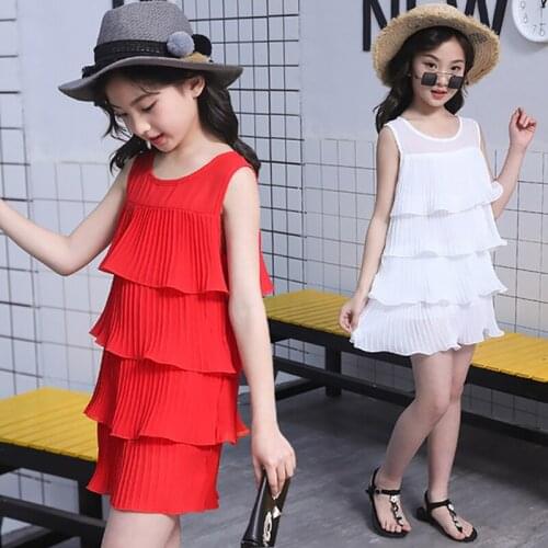 Girls Dress 2019 Princess Dress Sleeveless Solid Pattern Color Design for Girls Clothes Party Dress 1-10Y Clothes