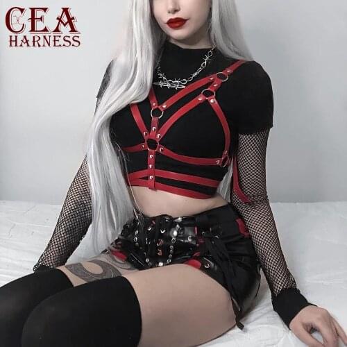 CEA Black Leather Harness Belts Adjustable Metal Waist Belt Harness Women Leisure Chain Buckle Ladies Strap Garter Body Belts