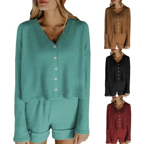 Casual Tracksuit Long Sleeve V-neck Buttons Cardigan Tops Shorts Women Outfits Two Piece Sets Casual Loungewear Matching Sets