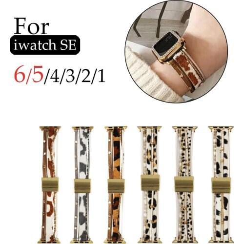 Fashion new Leather watch Strap for Apple Watch Band 40mm 44mm 38mm 42mm pearl Leopard Lady Wristband for iWatch SE 6 5 4 3 2 1