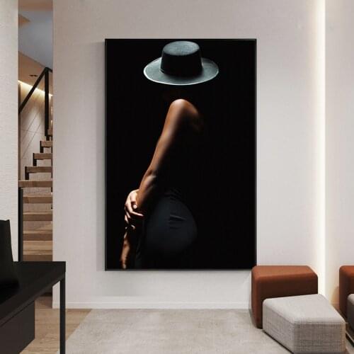 Modern Sexy Woman Canvas Painting Art Body Black Background Posters and Prints Wall Art Pictures for Living Room Home Decoration