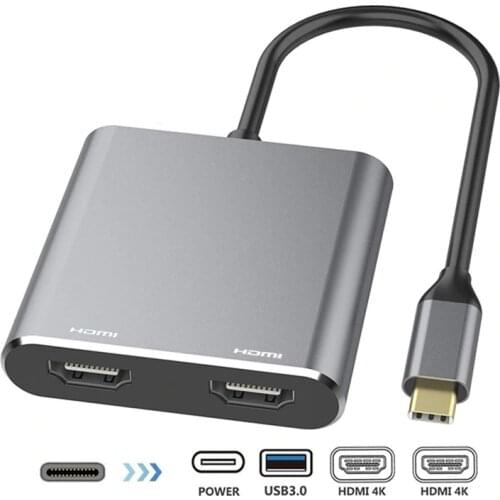 USB 3.0 USB-C to Dual 4K HDMI PD Charging Port HUB Adapter Cable for MAC OS Windows