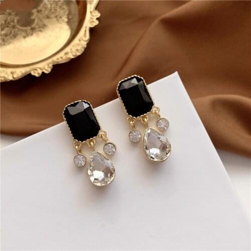 Baroque Vintage Black Glazed Acrylic Square Rhinestone Inlaid Waterdrop Drop Pendent Earrings for Women Girls Ear Jewelry Gift