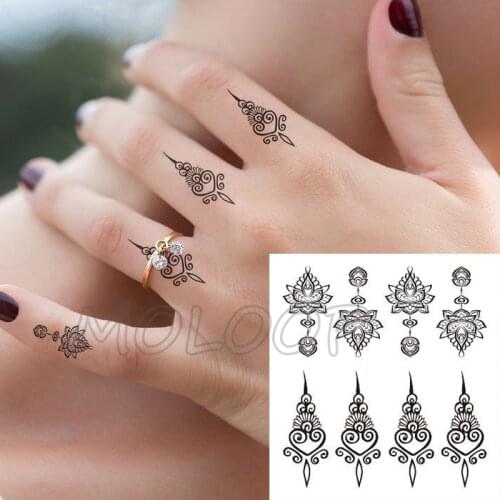 Waterproof tattoo sticker mandala totem flower black fake tatoo hand finger water transfer flash body small art temporary tatto